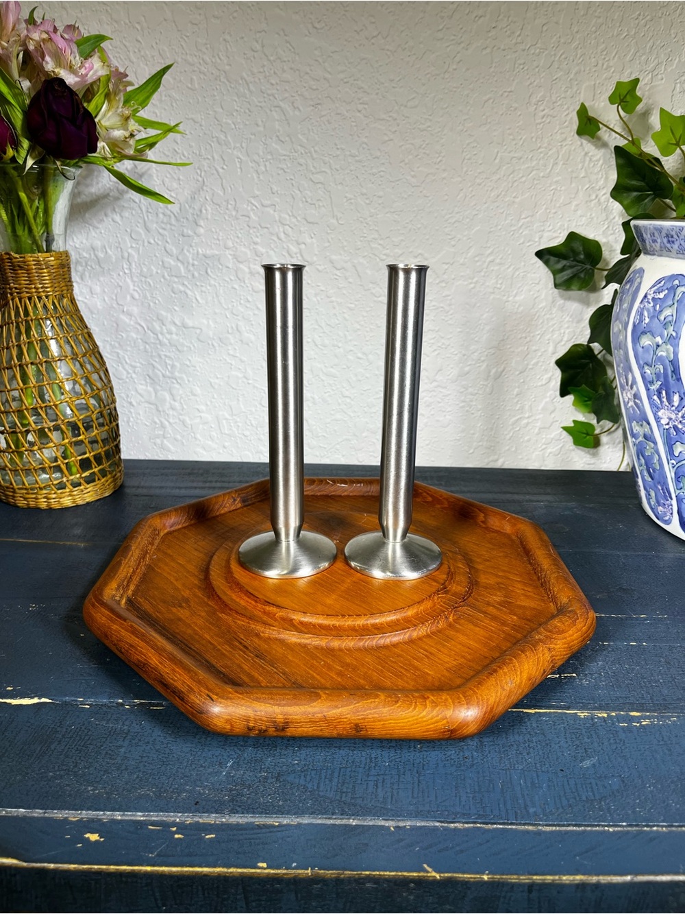 Oneida Silver Stainless Steel Candle Holders Replacement of 2